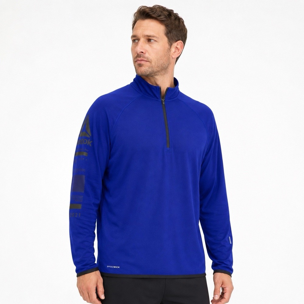 Reebok Mens XL Blue Speedwick 1/4 Zip Pullover Long Sleeve Athletic Shirt